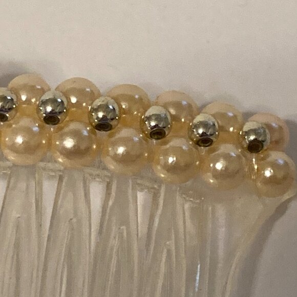 Vintage Cream White Pearl Beaded Flower Side Hair Comb 80s 90s Bridal Communion - Picture 9 of 11
